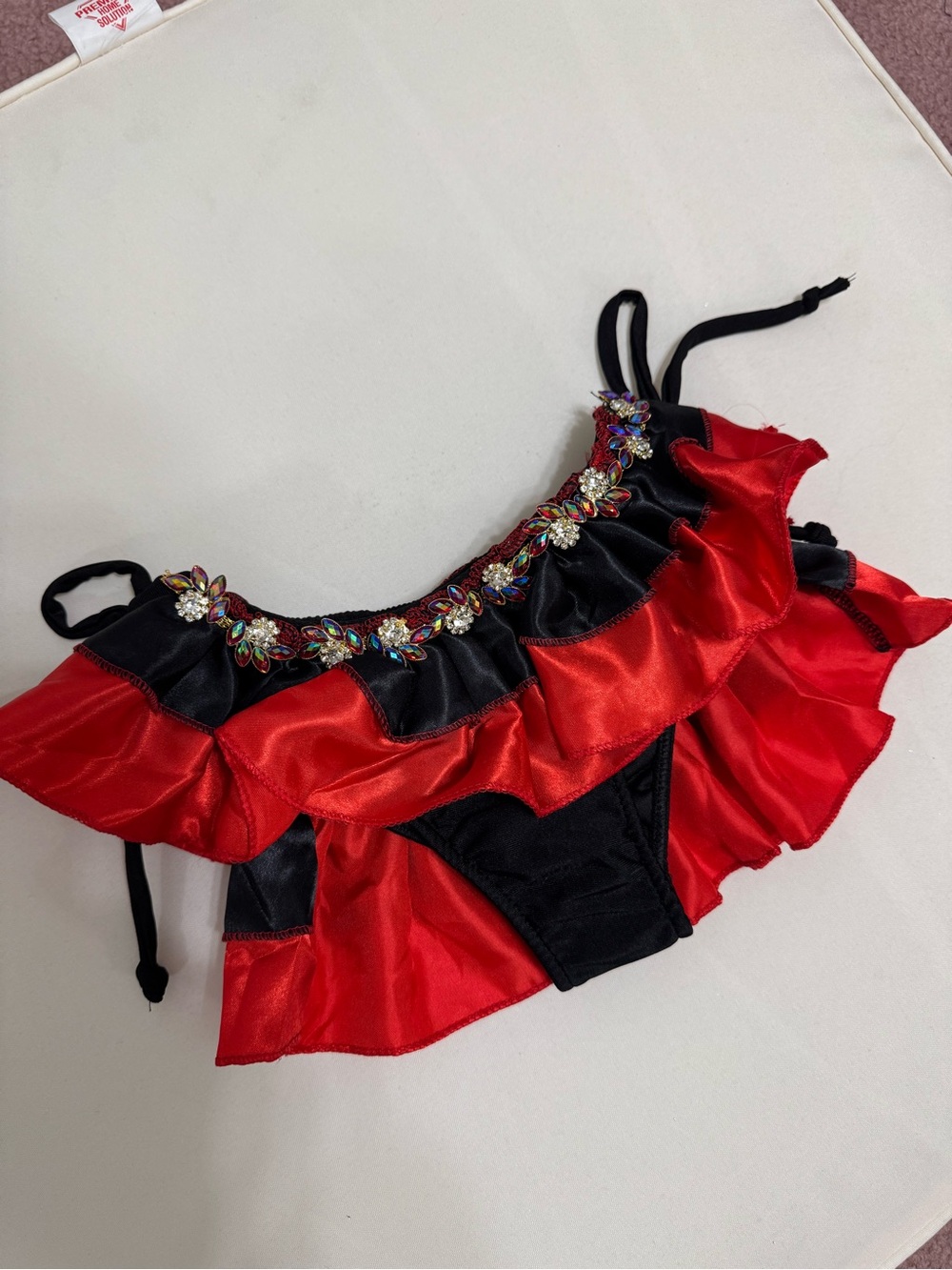 New L red jeweled black bra top lingerie festival rave outfit carnival beaded - Picture 7 of 13